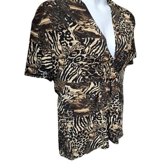 NOTATIONS Women's Short Sleeve 2For One Safari Leopard Print Blouse Size Large - Picture 3 of 16